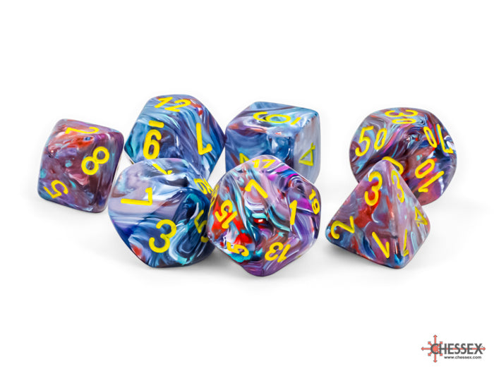 FESTIVE 7PC-DIE SET MEGA-HEDRAL MOSAIC/YELLOW | L.A. Mood Comics and Games