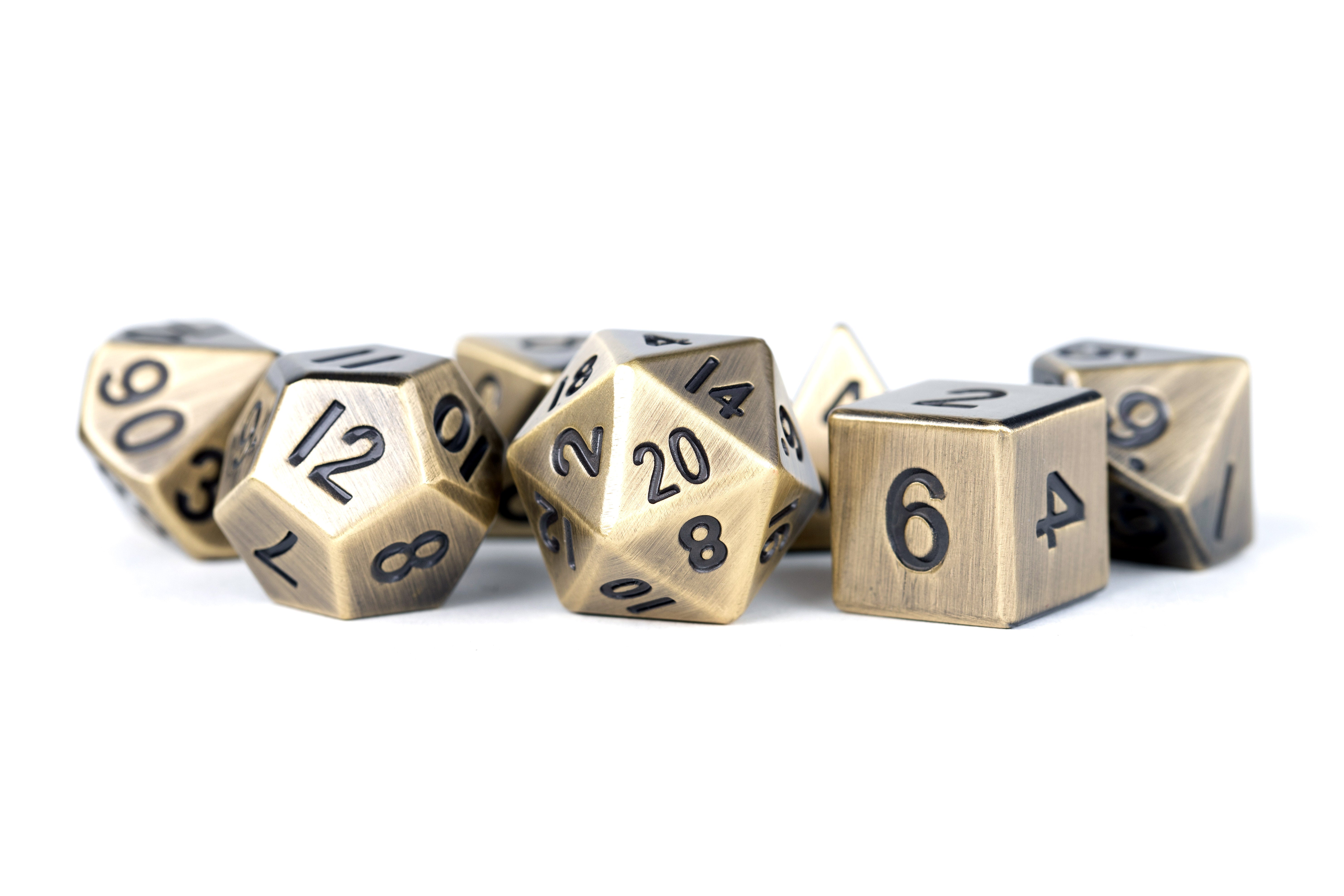 METAL 7 DICE SET ANTIQUE GOLD 16MM | L.A. Mood Comics and Games