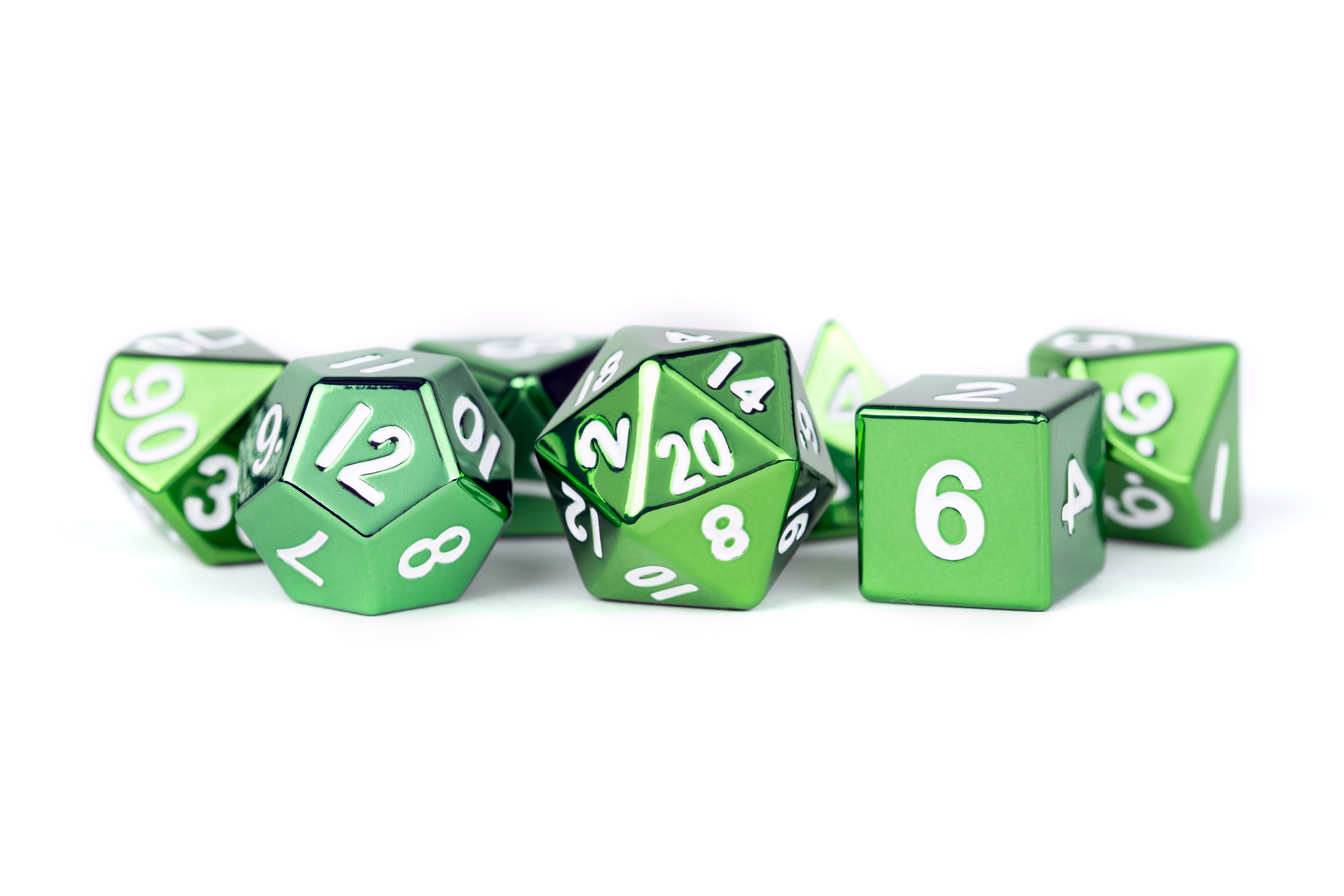 METAL 7 DICE SET GREEN 16MM | L.A. Mood Comics and Games
