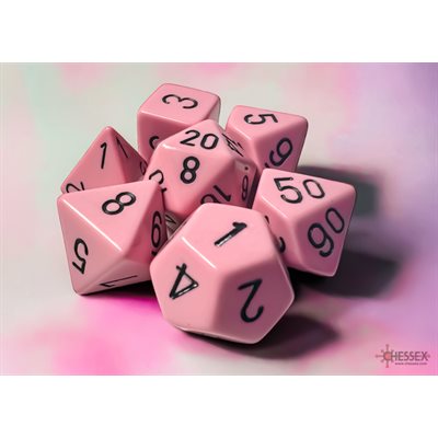 Chessex Opaque Pastel: 7pc Pink/ Black | L.A. Mood Comics and Games
