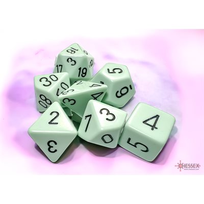 Chessex Opaque Pastel: 7pc Green / Black | L.A. Mood Comics and Games