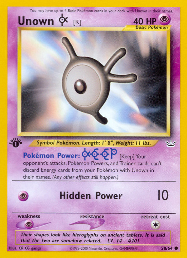 Unown [K] (58/64) [Neo Revelation 1st Edition] | L.A. Mood Comics and Games