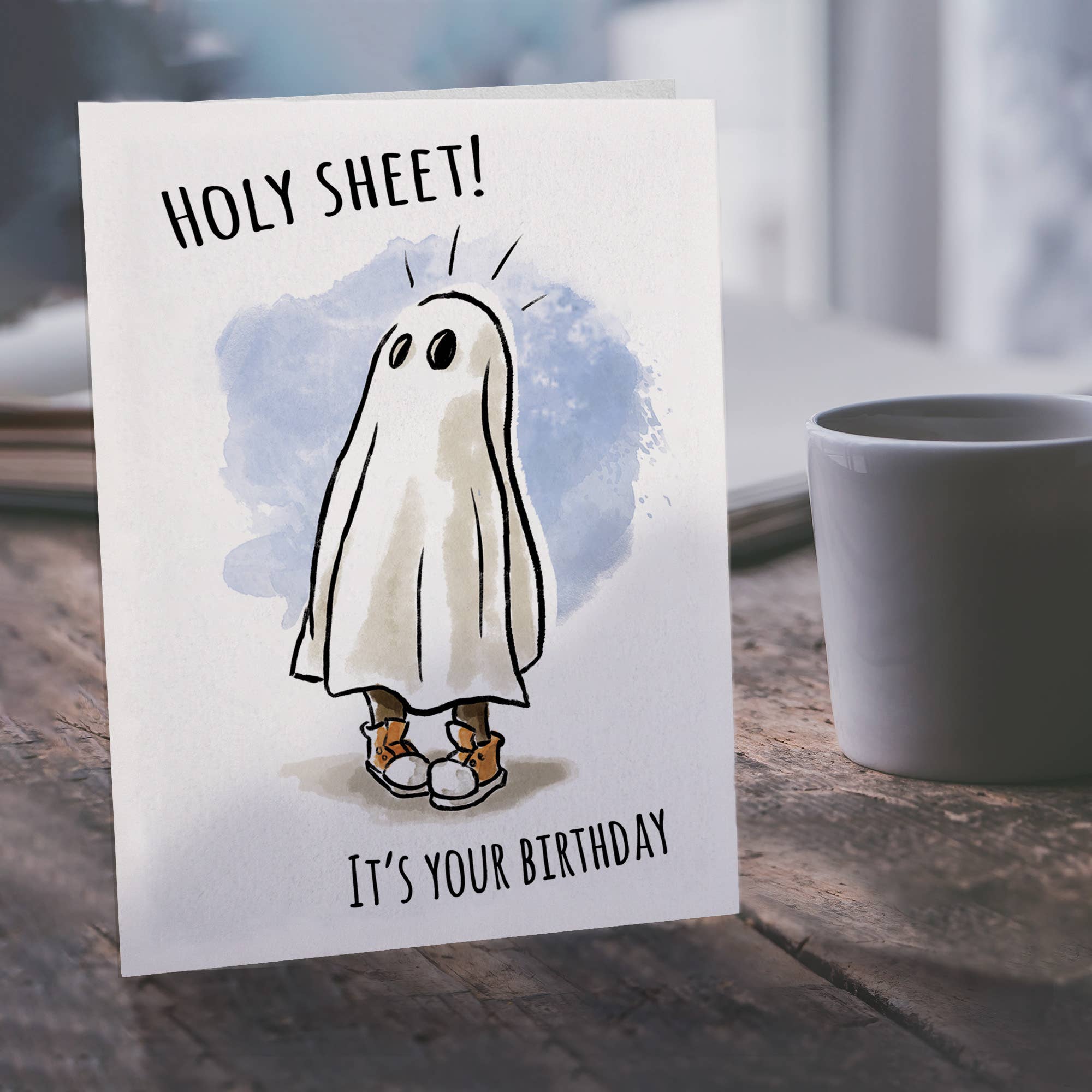 "Holy Sheet!" - Funny Ghost, Horror, Halloween Birthday Card | L.A. Mood Comics and Games