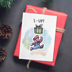 "1 Up!" - Video Game Plumber Christmas or Birthday Card | L.A. Mood Comics and Games