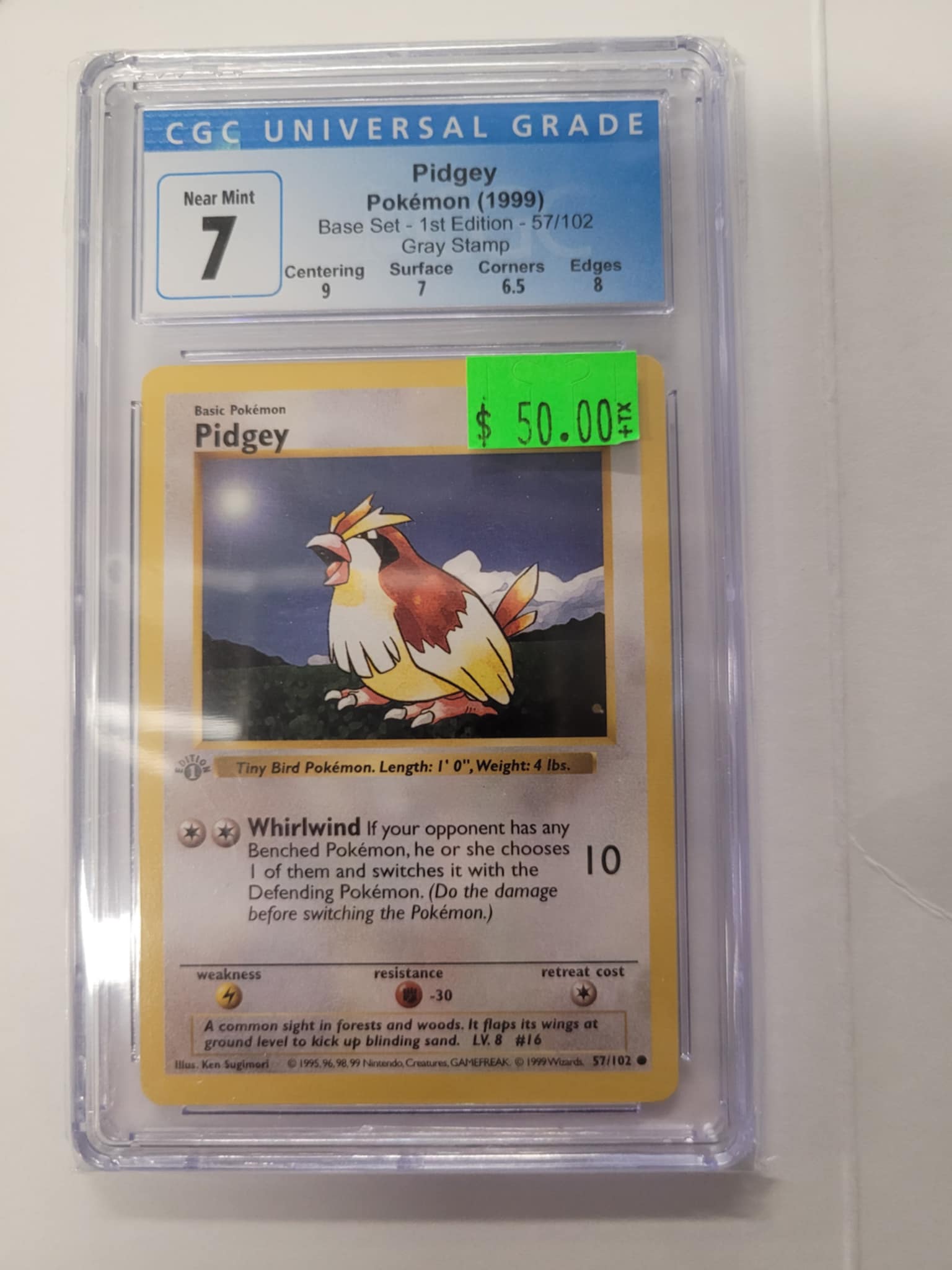 Pidgey Pokemon Base Set 1999 1st ed Grey Stamp CGC 7 | L.A. Mood Comics and Games