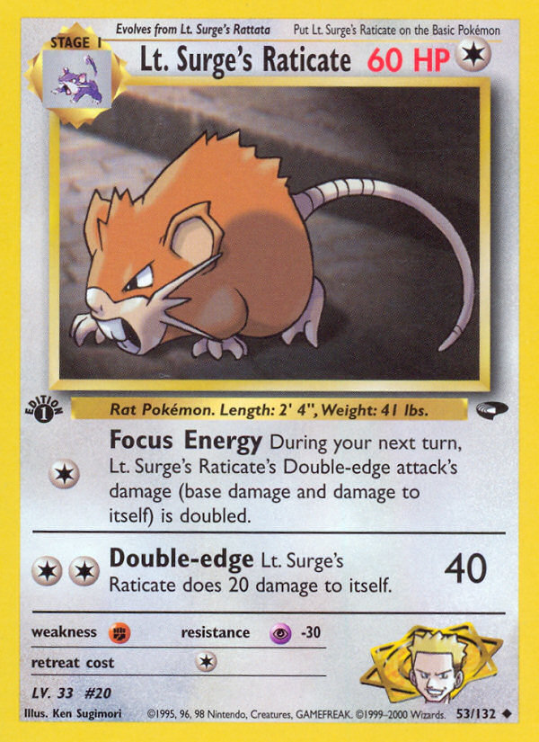 Lt. Surge's Raticate (53/132) [Gym Challenge 1st Edition] | L.A. Mood Comics and Games