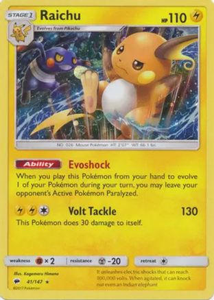 Raichu (41/147) (Cosmos Holo) [Sun & Moon: Burning Shadows] | L.A. Mood Comics and Games