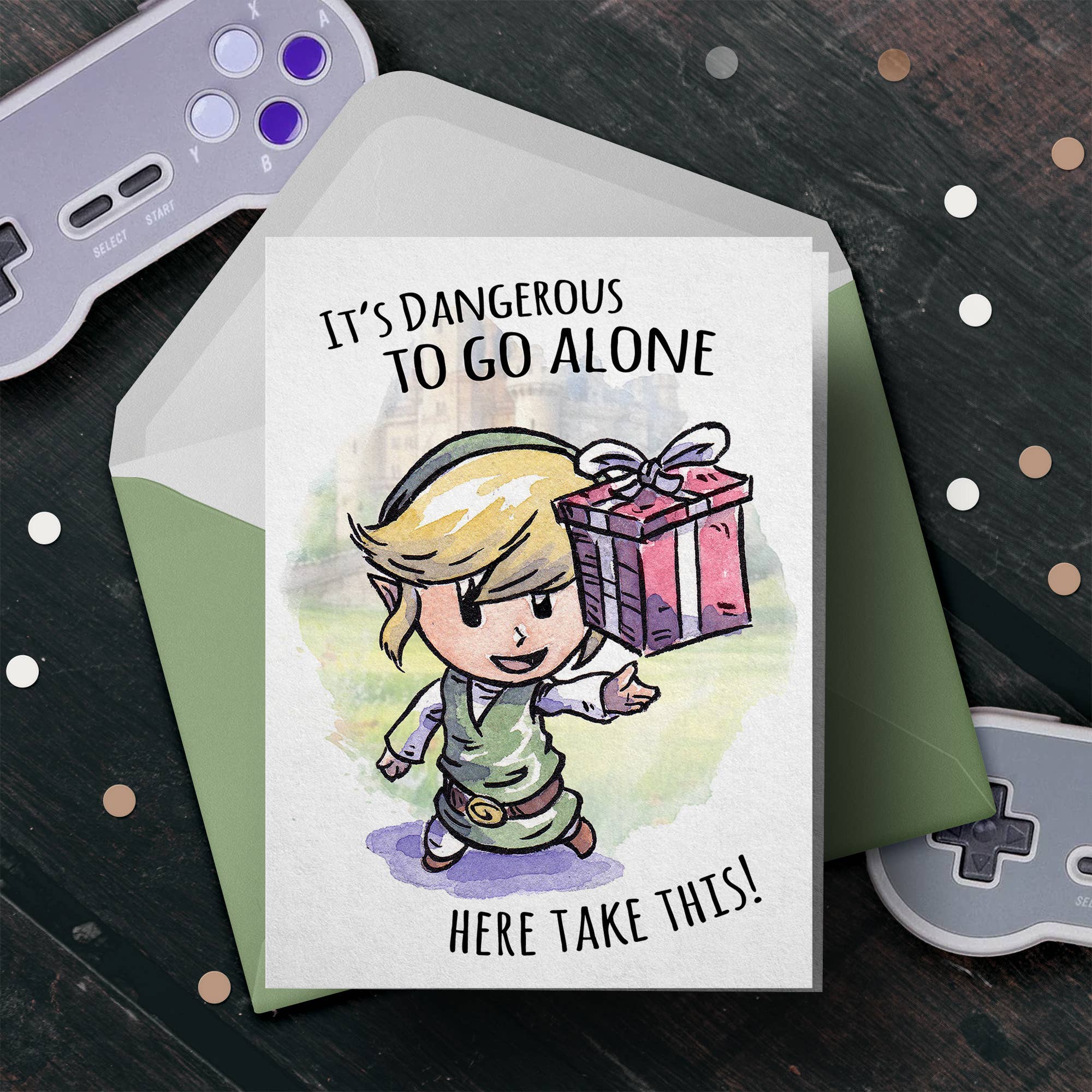 "Here Take This" - Fantasy Adventure Elf Gamer Birthday Card | L.A. Mood Comics and Games