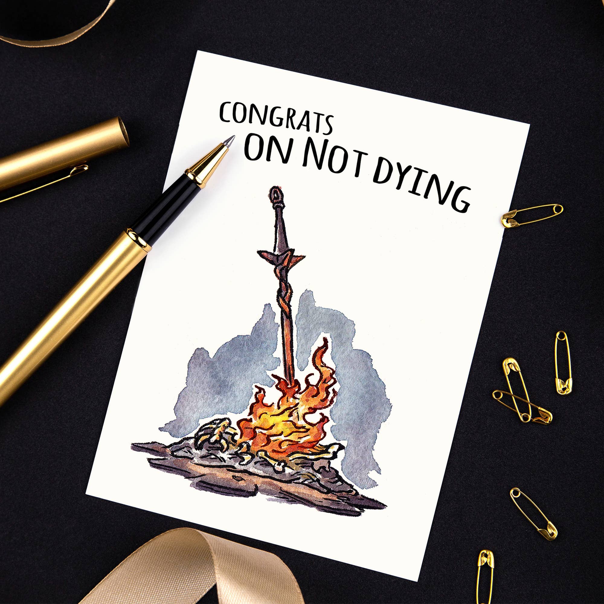 "Congrats on Not Dying" - Black Soul Birthday Card for Gamer | L.A. Mood Comics and Games