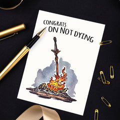 "Congrats on Not Dying" - Black Soul Birthday Card for Gamer | L.A. Mood Comics and Games