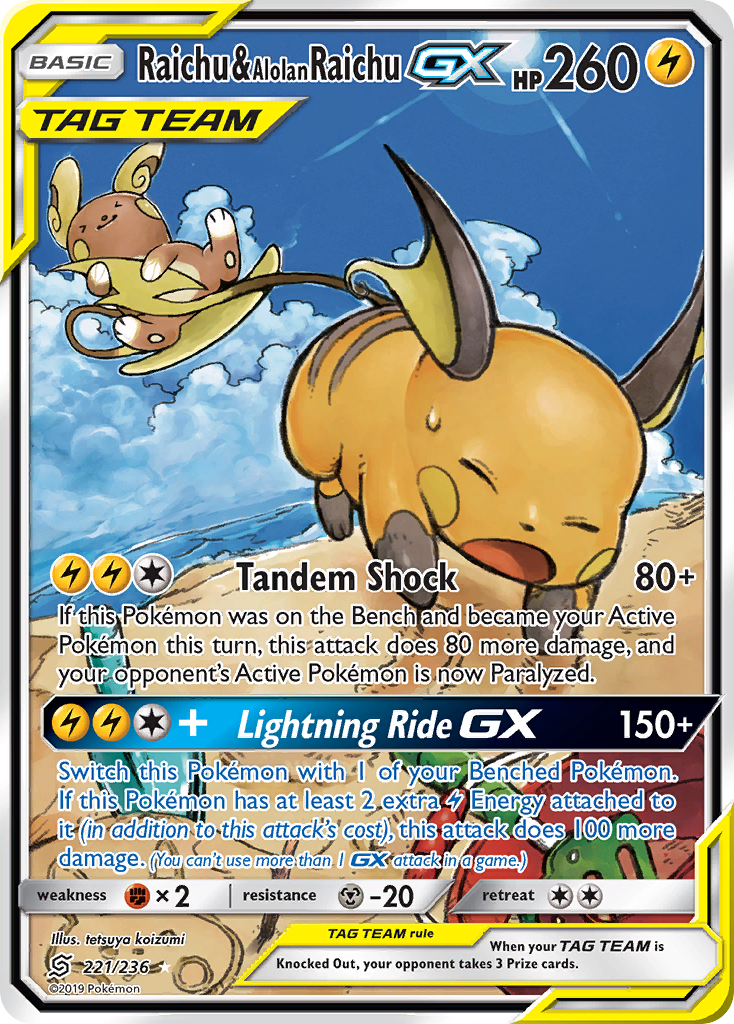 Raichu & Alolan Raichu GX (221/236) [Sun & Moon: Unified Minds] | L.A. Mood Comics and Games