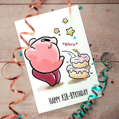 "Happy Kir-birthday" - Gamer Pink Cake Birthday Card | L.A. Mood Comics and Games