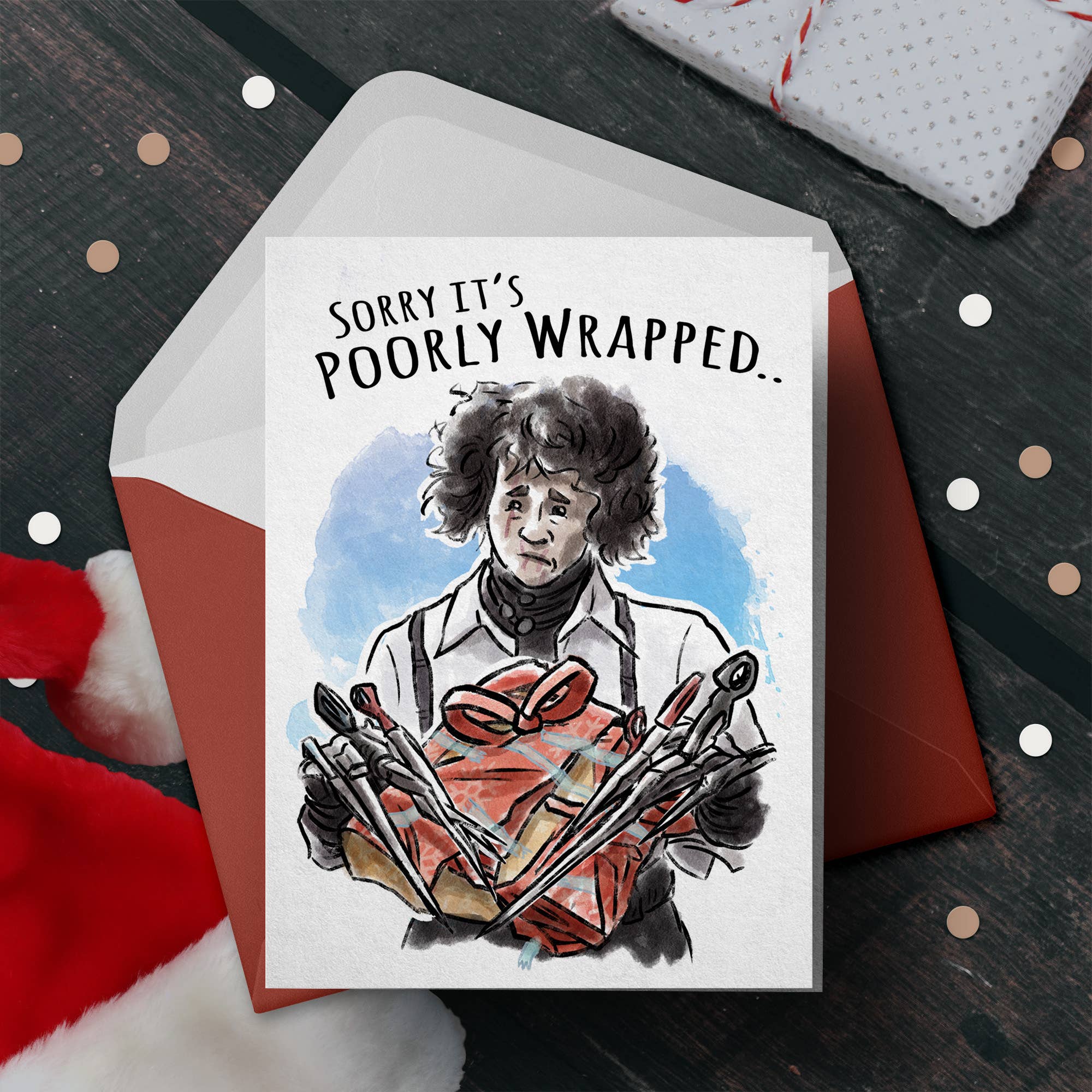 "Poorly Wrapped" - Funny Horror Movie Christmas Card | L.A. Mood Comics and Games