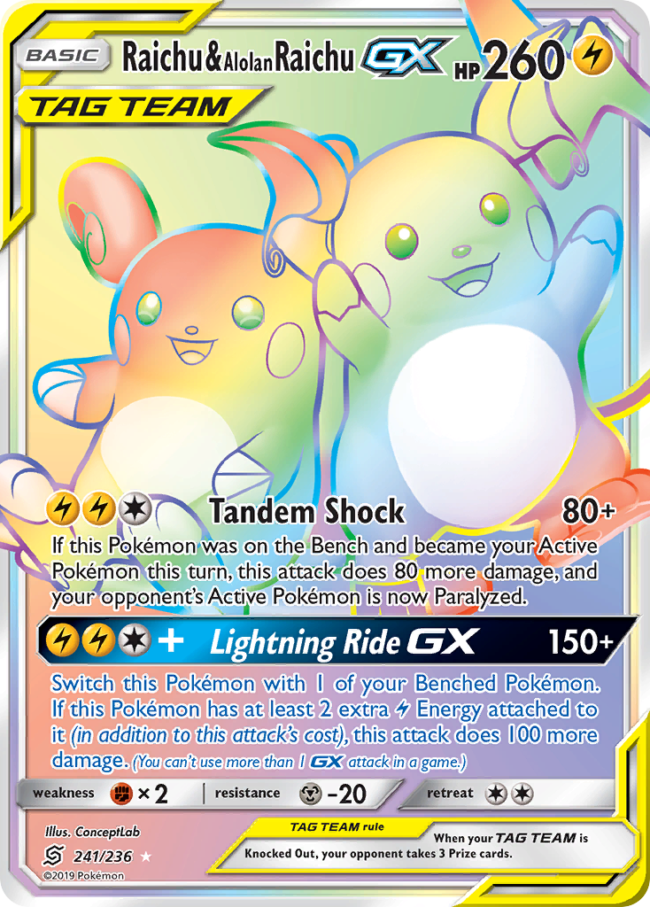 Raichu & Alolan Raichu GX (241/236) [Sun & Moon: Unified Minds] | L.A. Mood Comics and Games
