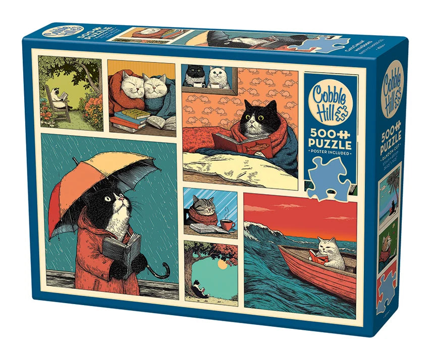 Puzzle 500pc Cats Chillin' With Books | L.A. Mood Comics and Games