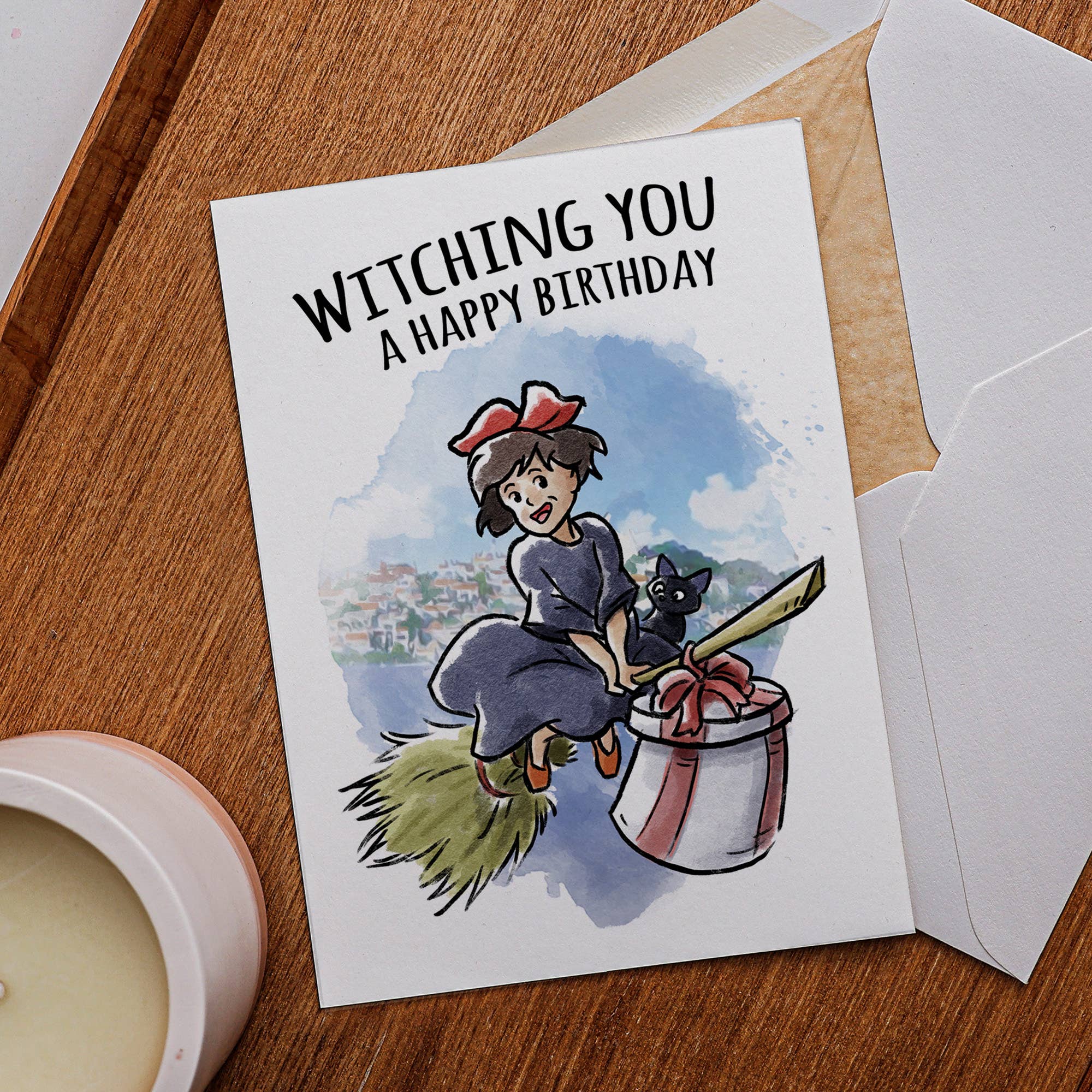 "Witching You" Young Witch Broom Anime Birthday Card | L.A. Mood Comics and Games