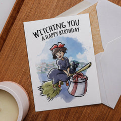 "Witching You" Young Witch Broom Anime Birthday Card | L.A. Mood Comics and Games