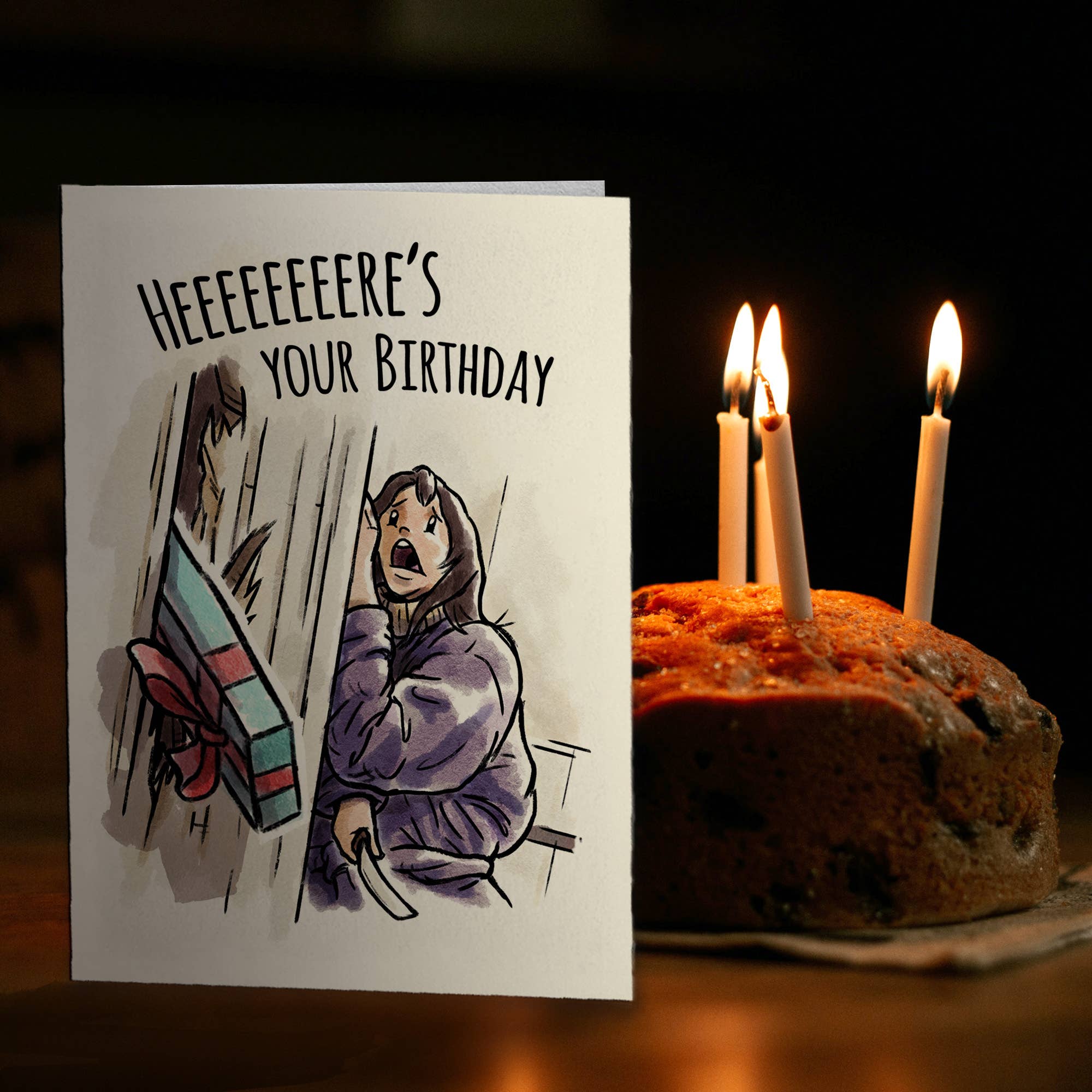 "Heeere's your Birthday" - The Bright, Horror Birthday Card | L.A. Mood Comics and Games