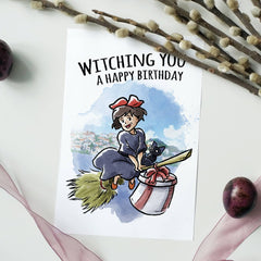 "Witching You" Young Witch Broom Anime Birthday Card | L.A. Mood Comics and Games