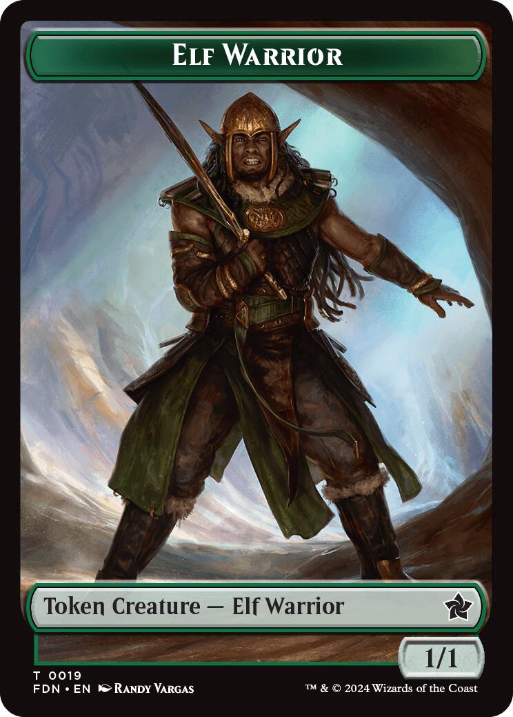 Elf Warrior // Raccoon Doubled-Sided Token [Foundations Tokens] | L.A. Mood Comics and Games