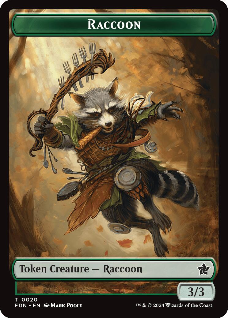 Elf Warrior // Raccoon Doubled-Sided Token [Foundations Tokens] | L.A. Mood Comics and Games