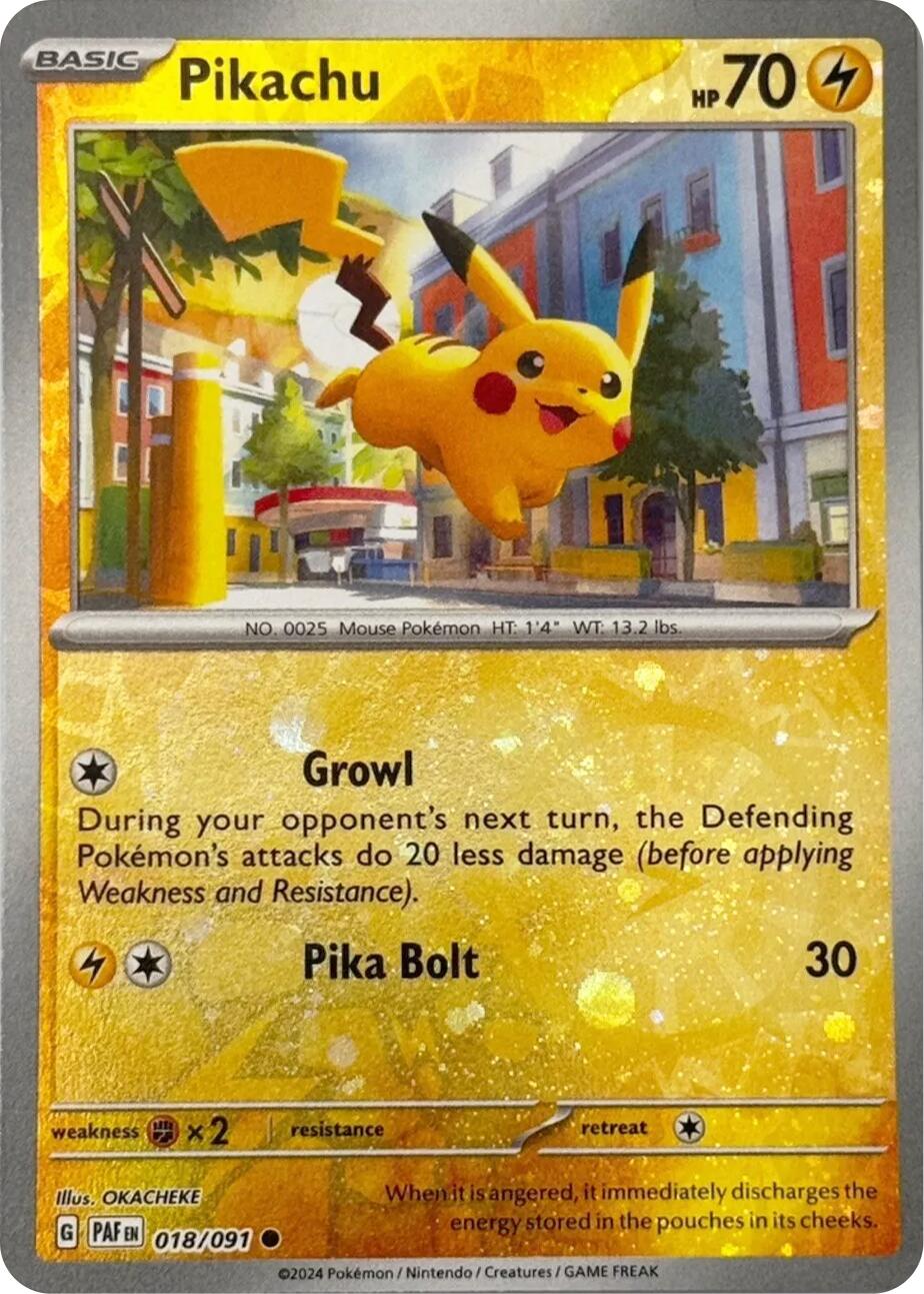 Pikachu (018/091) (Reverse Cosmos Holo) [Scarlet & Violet: Paldean Fates] | L.A. Mood Comics and Games