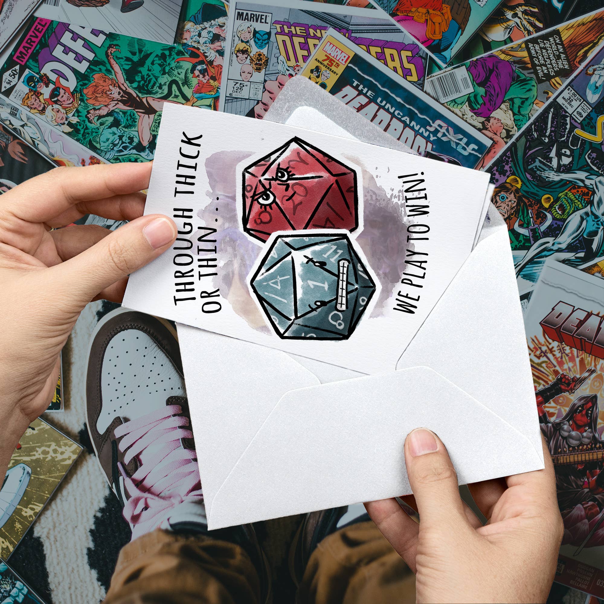 "We Play to Win" Cute DnD Couples or Friends Nerd Card | L.A. Mood Comics and Games