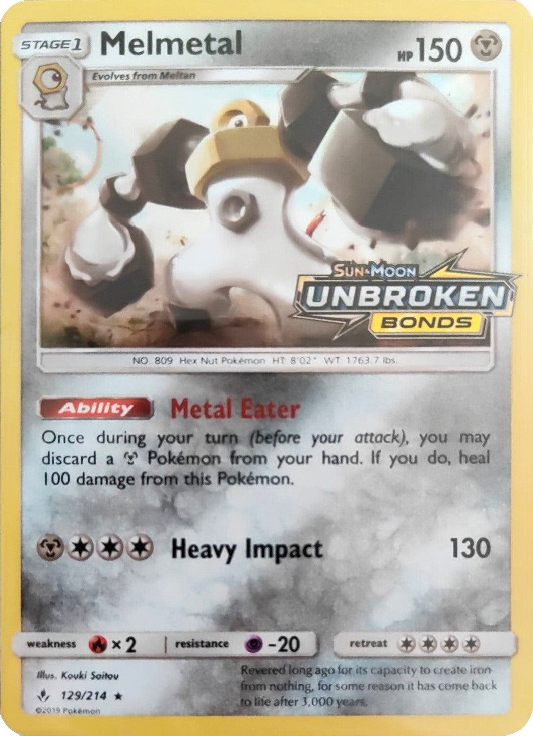 Melmetal (129/214) (Unbroken Bonds Stamped) [Sun & Moon: Unbroken Bonds] | L.A. Mood Comics and Games