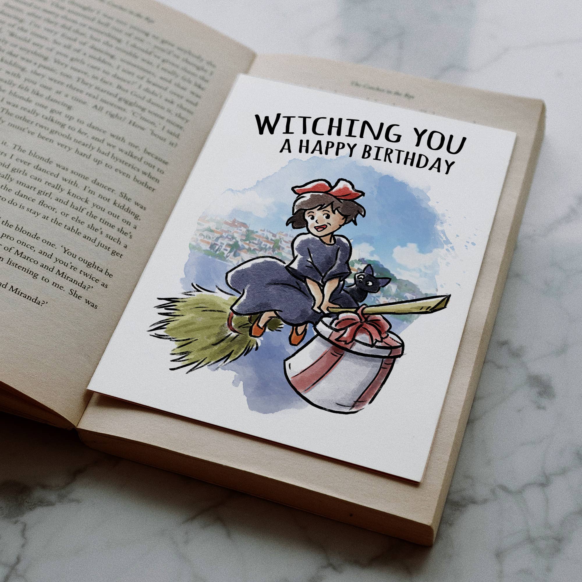 "Witching You" Young Witch Broom Anime Birthday Card | L.A. Mood Comics and Games