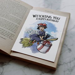 "Witching You" Young Witch Broom Anime Birthday Card | L.A. Mood Comics and Games