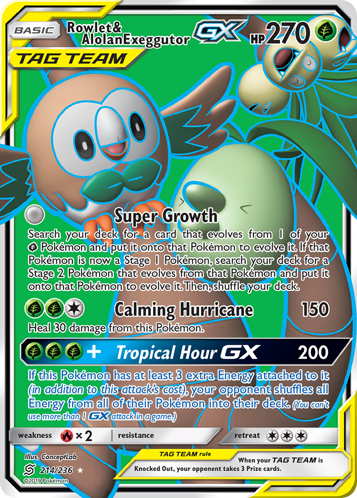 Rowlet & Alolan Exeggutor GX (214/236) [Sun & Moon: Unified Minds] | L.A. Mood Comics and Games