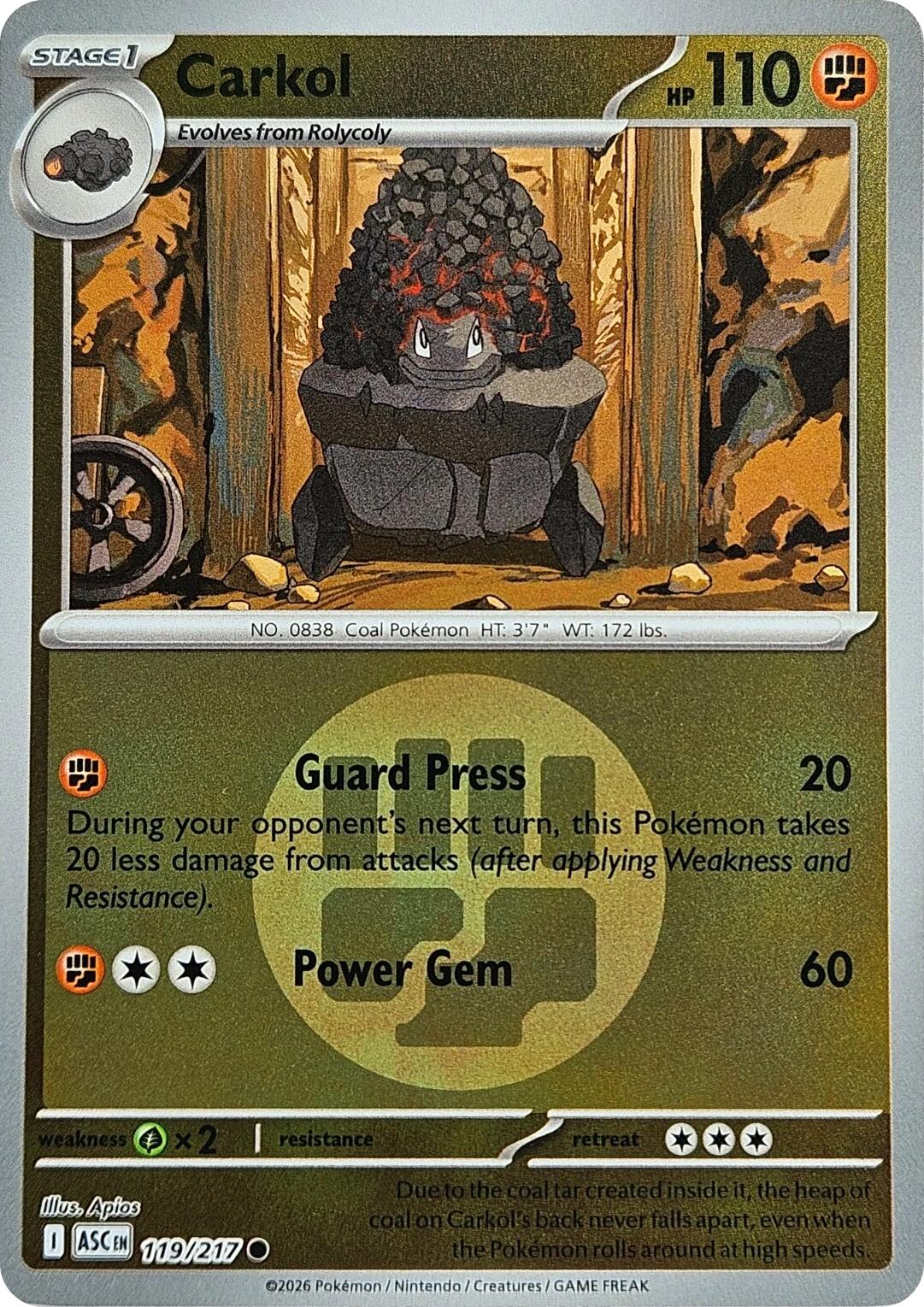 Carkol (119/217) (Energy Symbol Pattern) [Mega Evolution: Ascended Heroes] | L.A. Mood Comics and Games