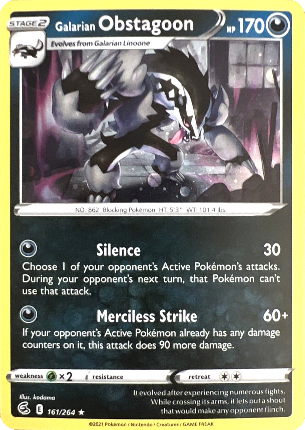 Galarian Obstagoon (161/264) (Cosmos Holo) [Sword & Shield: Fusion Strike] | L.A. Mood Comics and Games