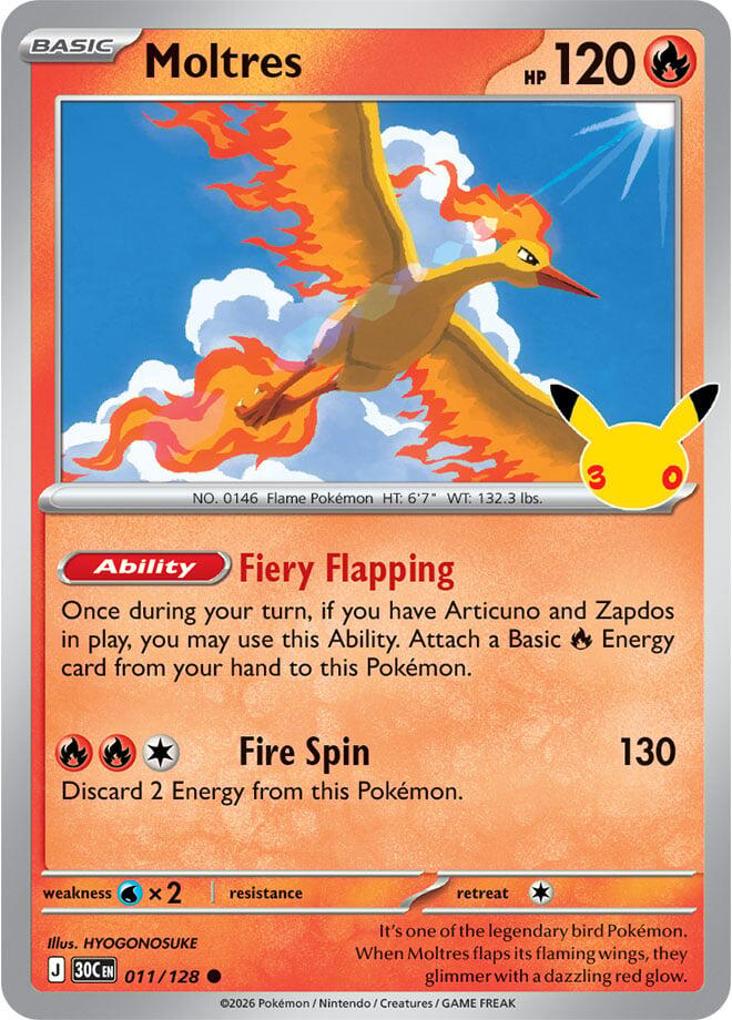 Moltres (011/128) [Mega Evolution: 30th Celebration] | L.A. Mood Comics and Games