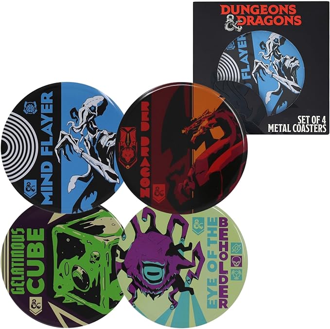 DND Collectibles 4pc Metal Monster Drink Coasters Collection | L.A. Mood Comics and Games