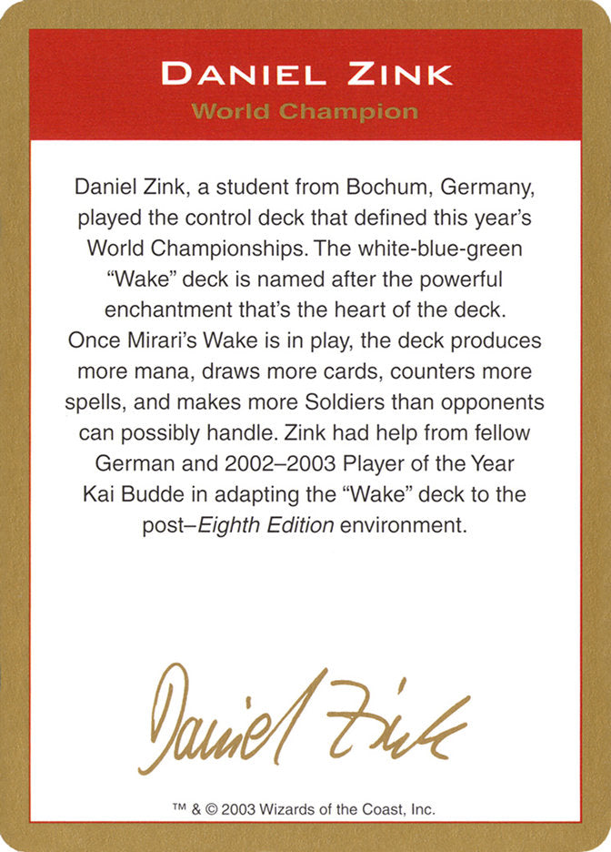 Daniel Zink Bio [World Championship Decks 2003] | L.A. Mood Comics and Games