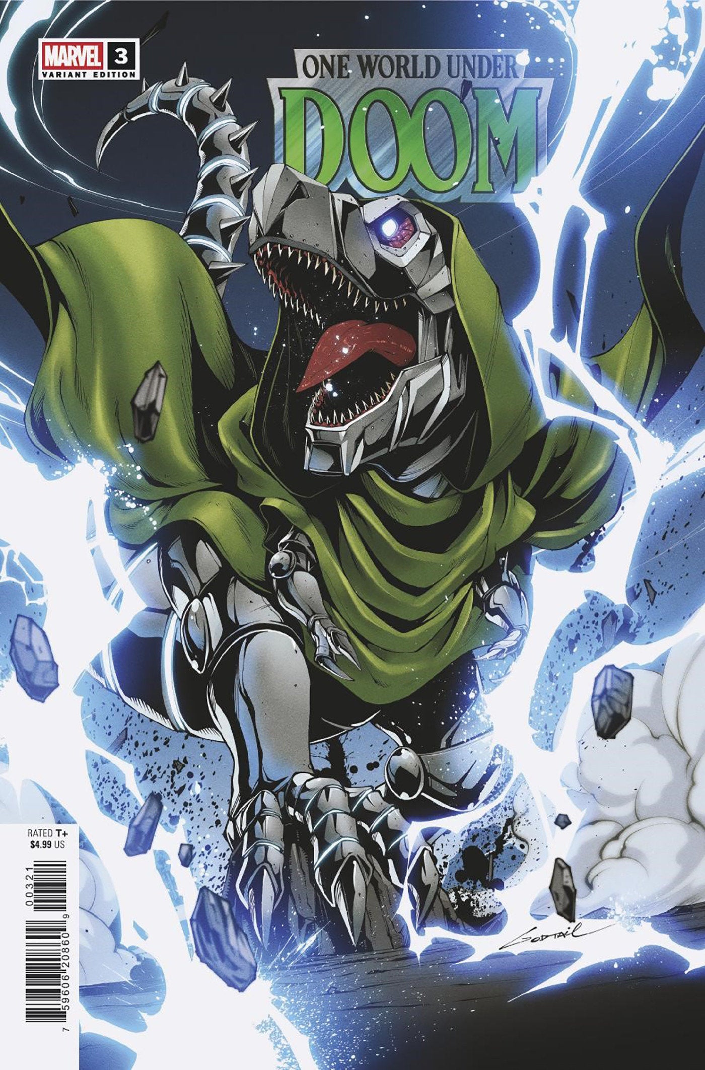 One World Under Doom #3 (Of 9) Godtail Doomasaur Variant | L.A. Mood Comics and Games