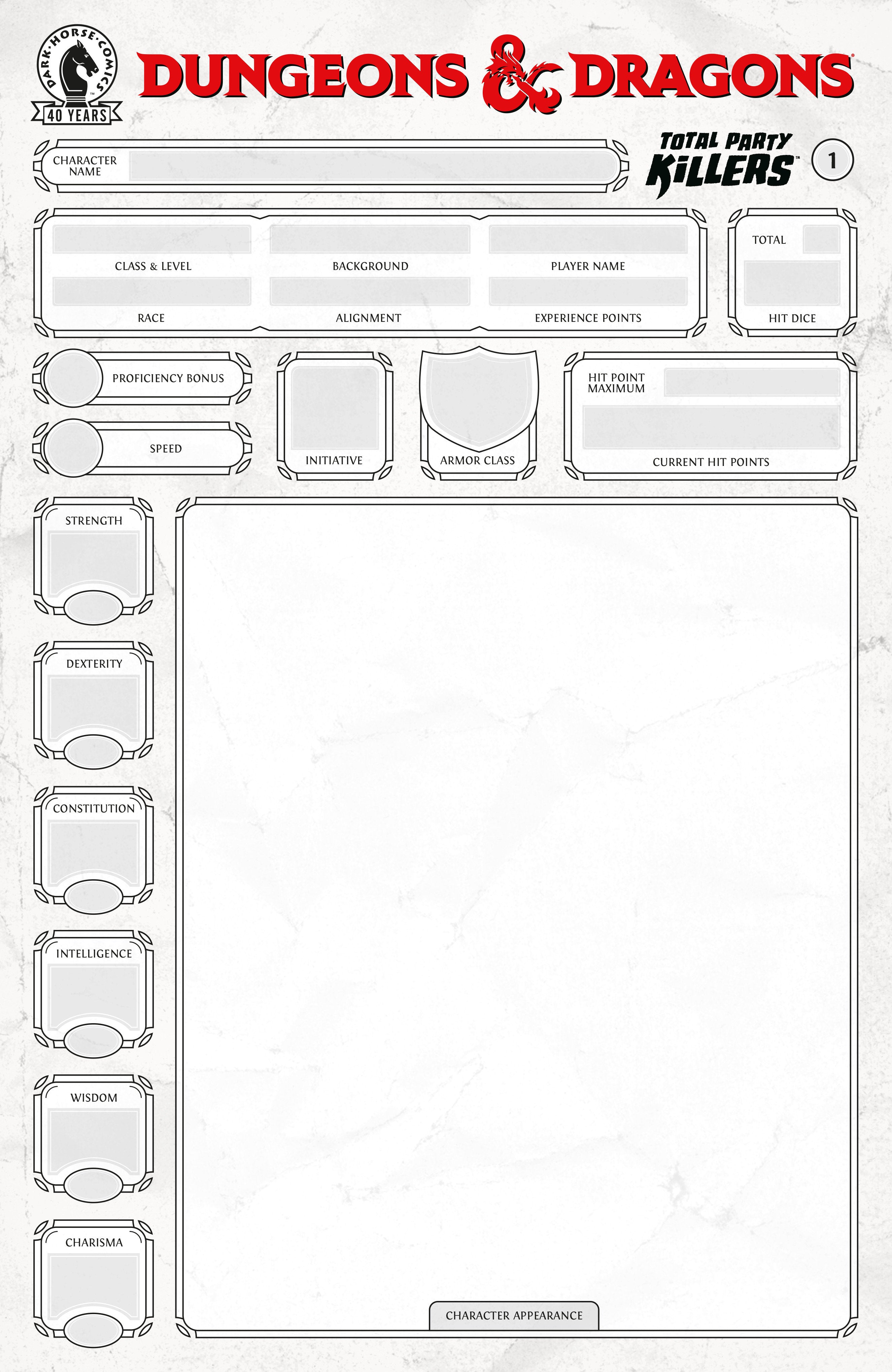 Dungeons & Dragons: Total Party Killers #1 (Cover E) (Blank Cover Character Sheet) | L.A. Mood Comics and Games