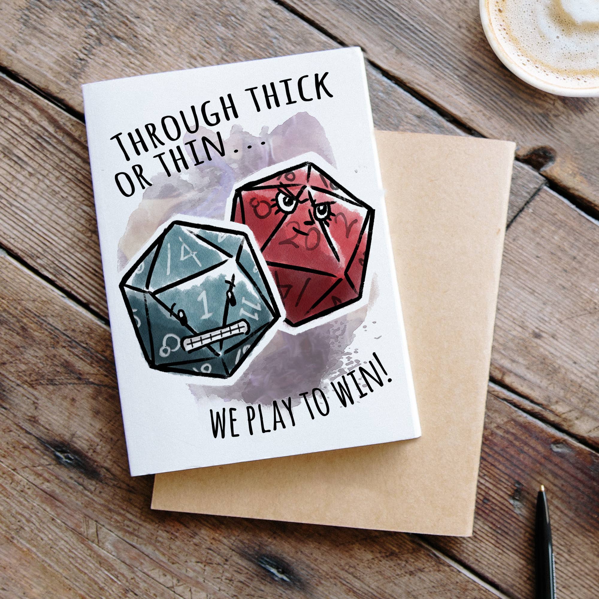 "We Play to Win" Cute DnD Couples or Friends Nerd Card | L.A. Mood Comics and Games