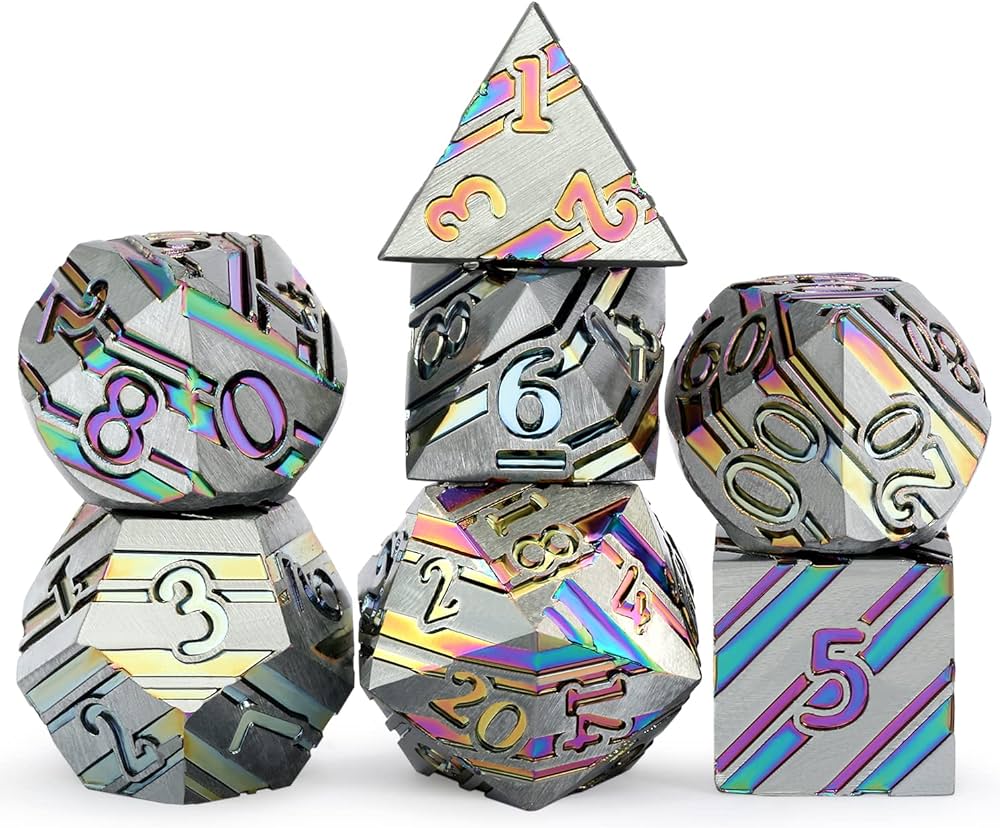 Metal & Enamel Dice Set (7pcs) [Metallic Rainbow] | L.A. Mood Comics and Games