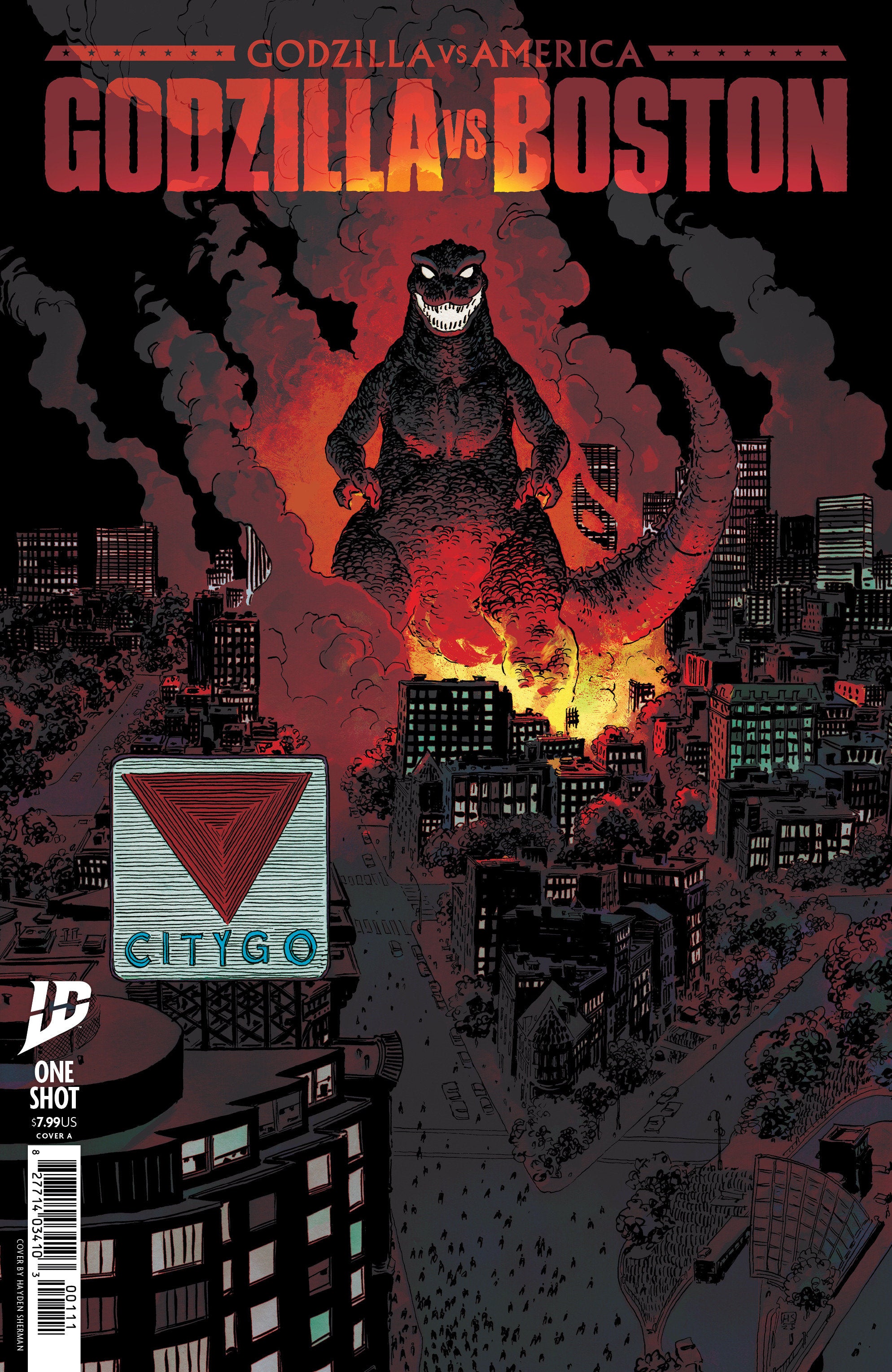 Godzilla vs. America: Boston Cover A (Sherman) | L.A. Mood Comics and Games