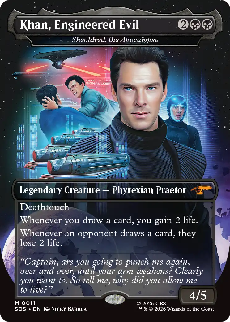 Khan, Engineered Evil - Sheoldred, the Apocalypse (Borderless) [Star Trek: Stardates] | L.A. Mood Comics and Games