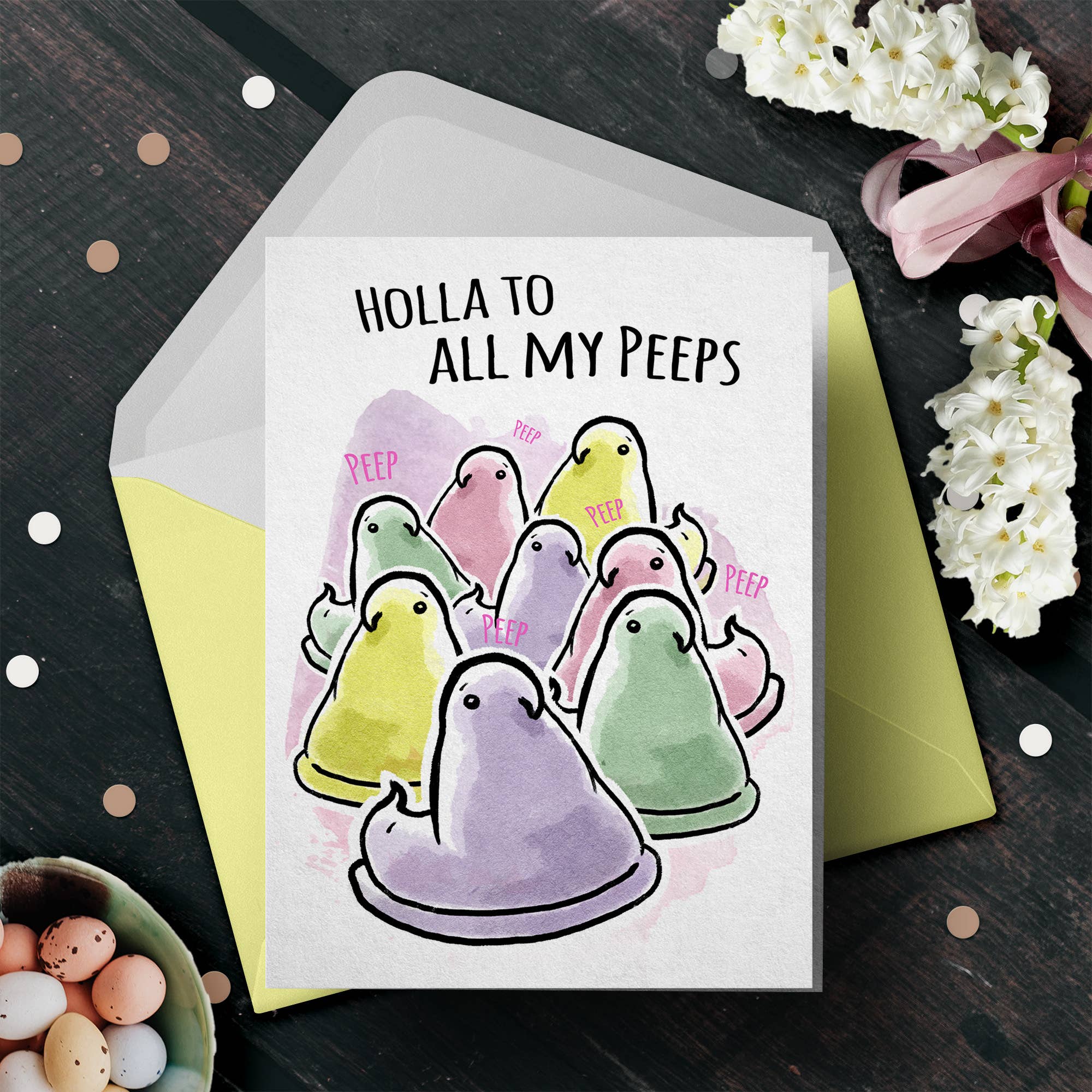 "Holla to my Peeps" Funny Peep Candy Card Happy Easter Card | L.A. Mood Comics and Games