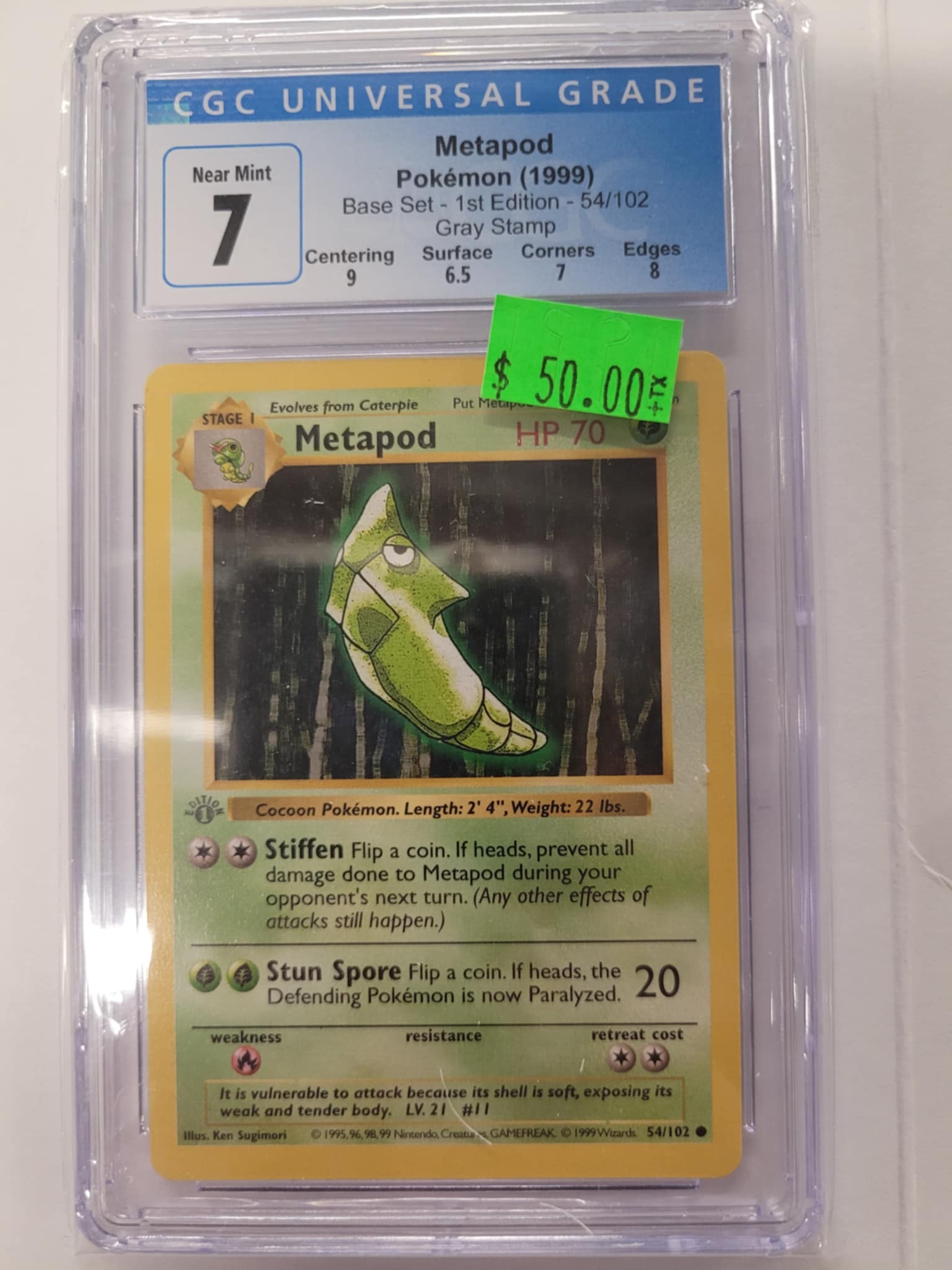 Metapod Pokemon Base Set 1st Ed Gray Stamp CGC 7 | L.A. Mood Comics and Games