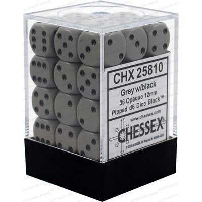 Dice: 36x D6: 12 mm: Opaque: Grey / Black | L.A. Mood Comics and Games