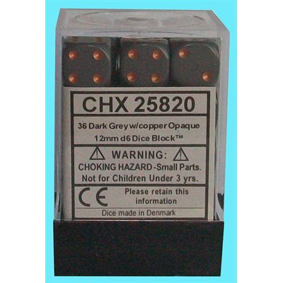 Dice: 36x D6: 12 mm: Opaque: Dark Grey / Copper | L.A. Mood Comics and Games