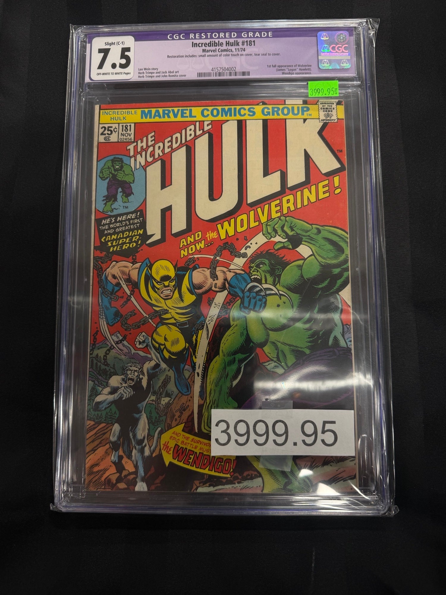 Incredible Hulk #181 1974 CGC 7.5 | L.A. Mood Comics and Games
