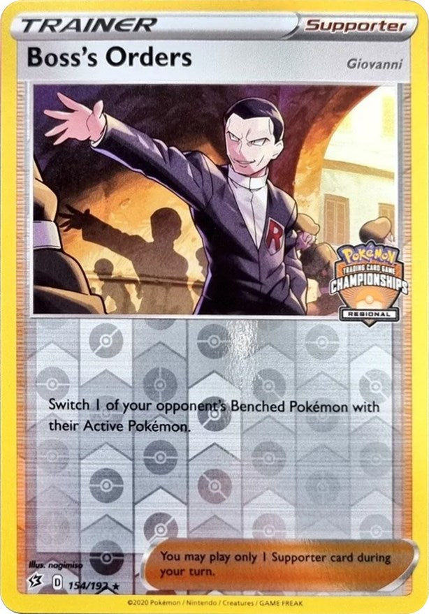Boss's Orders (154/192) (Giovanni) (Regional Championship Promo) [Sword & Shield: Rebel Clash] | L.A. Mood Comics and Games