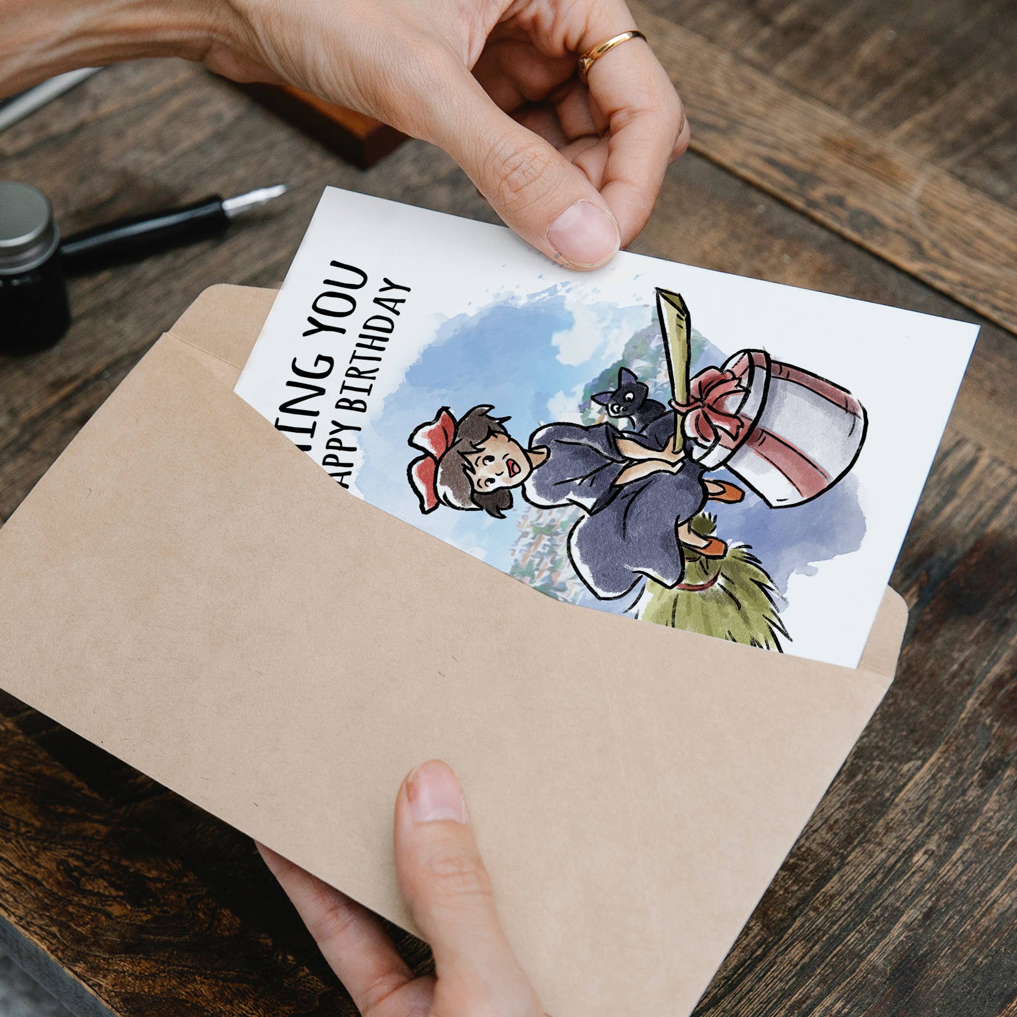 "Witching You" Young Witch Broom Anime Birthday Card | L.A. Mood Comics and Games