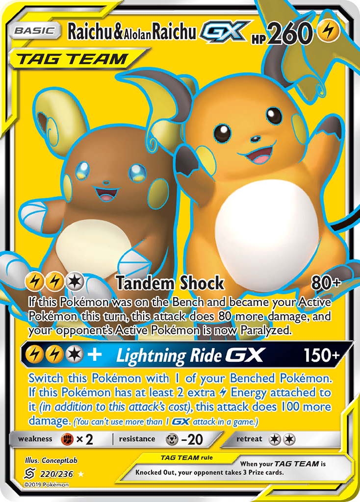 Raichu & Alolan Raichu GX (220/236) [Sun & Moon: Unified Minds] | L.A. Mood Comics and Games